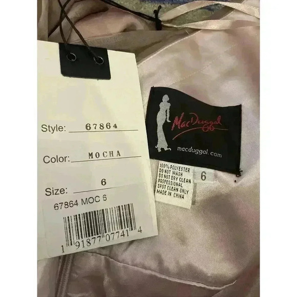 Mac Duggal Wrap Illusion Bishop Sleeve Tiered Gown Sz 6 Mocha Formal Maxi Dress - Picture 5 of 7